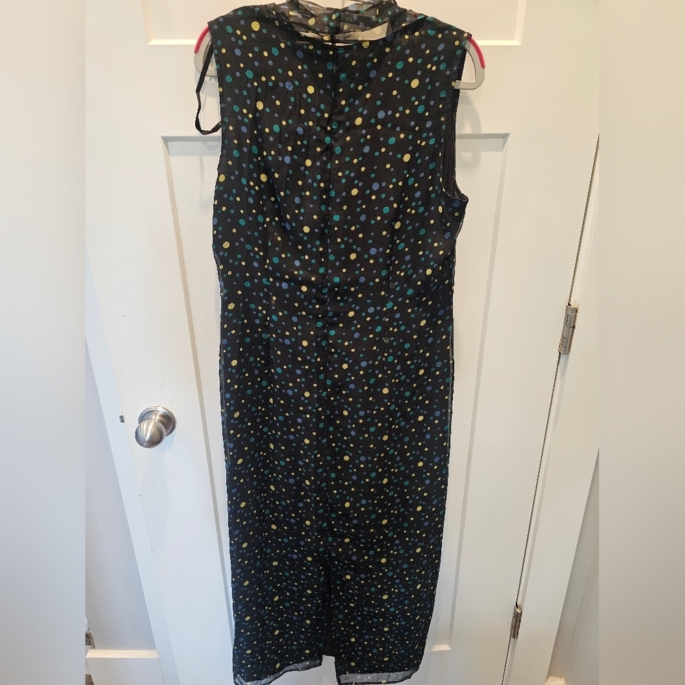 Robbie Bee Women’s 8 Silk Polka Dot Tie Neck Sleeveless Sheath Midi Dress Black - Picture 7 of 10